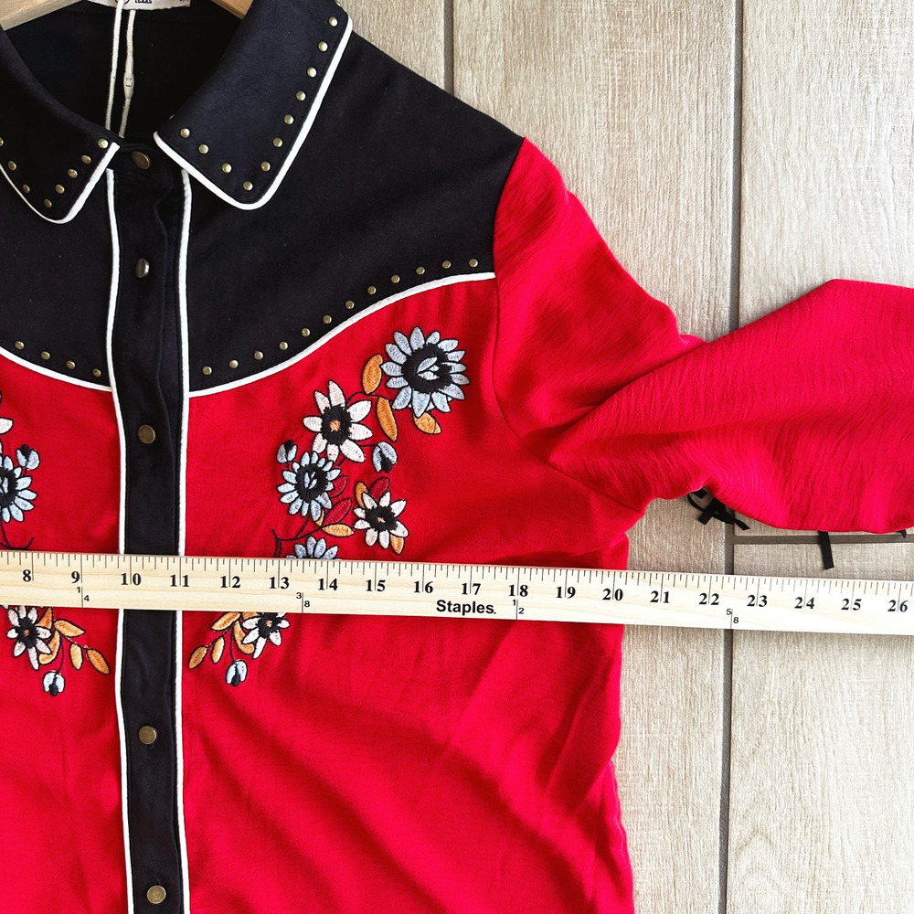 John Moon Womens Western Embroidered Fringe Button Up Shirt Large Cowgirl Rodeo - Picture 7 of 8